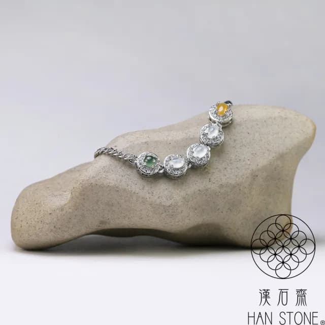 【漢石齋】情人節禮物 天然翡翠A貨 小蛋面設計手鍊 冰種(3*3.8mm*5pcs)