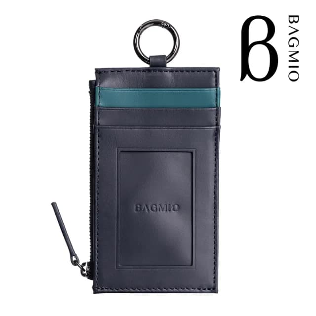 【BAGMIO】情人節禮物 三卡雙色鑰匙零錢包(藍＋綠色)