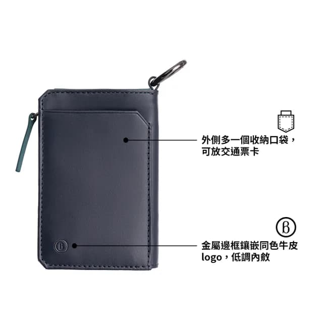 【BAGMIO】情人節禮物 真皮 雙卡牛皮鑰匙零錢包(真皮包包 藍＋綠色)