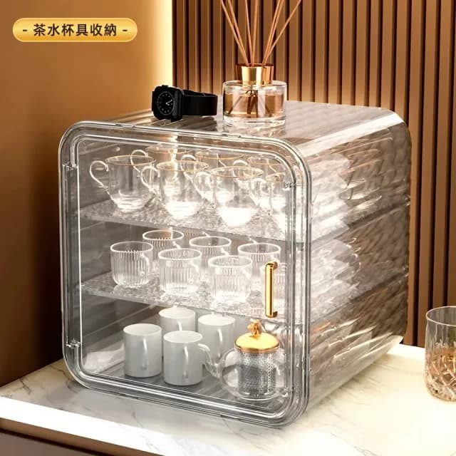 【Ashley House】雅詩高硬度三層防塵收納盒水晶收納盒-大號(收納箱/ 防塵盒/茶具收納)