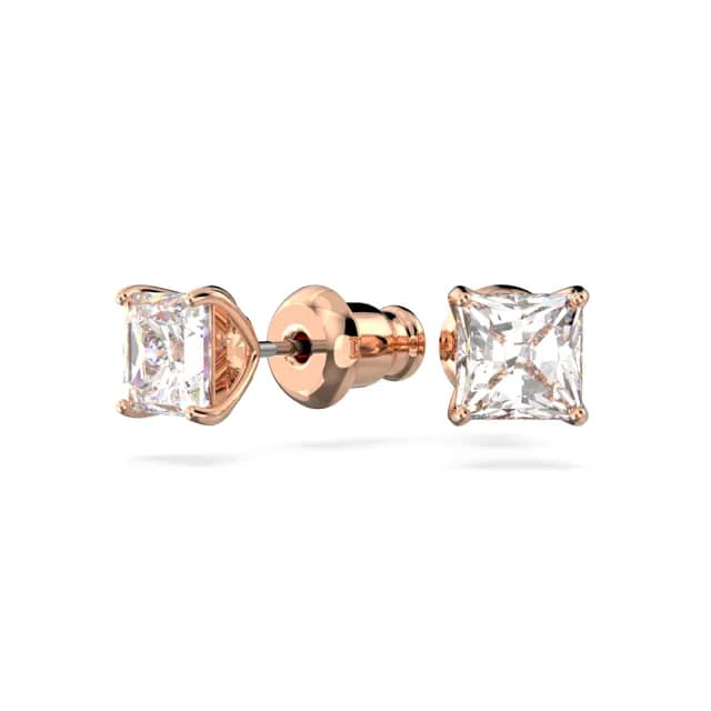 【SWAROVSKI 施華洛世奇】Stilla Attract 耳釘 方形切割 白色 鍍白金色/鍍玫瑰金色(2色任選)