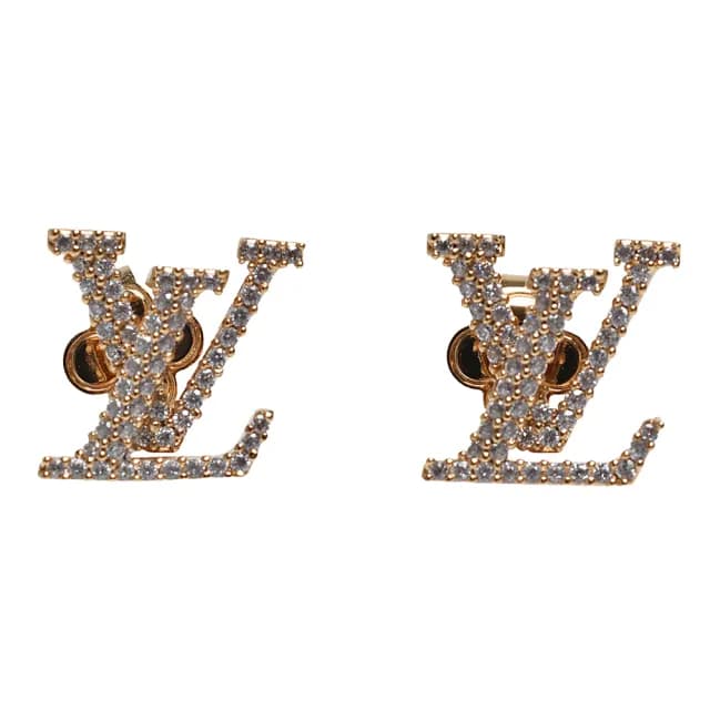 【Louis Vuitton 路易威登】LV M00609 經典ICONIC系列萊恩石鑲飾LV造型穿式耳環(金色)