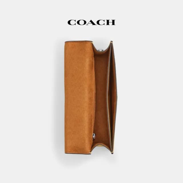 【COACH】蔻馳官方直營 ELIZA翻蓋斜背手袋-SV/乾草色(CR106)