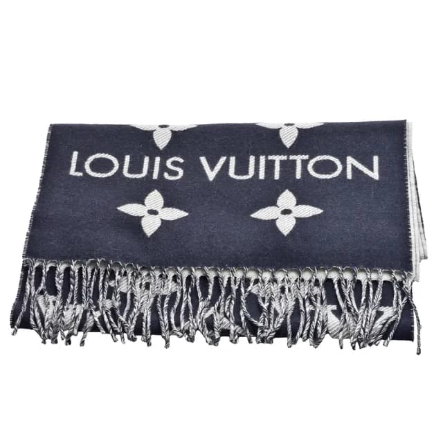 【Louis Vuitton 路易威登】LV M79503 Essential系列Monogram織花羊毛與絲流蘇圍巾(黑色)