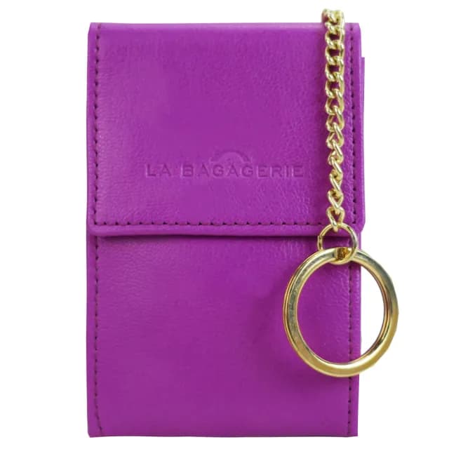 【LA BAGAGERIE】全牛皮翻蓋直式鑰匙零錢包(紫紅/展示品)