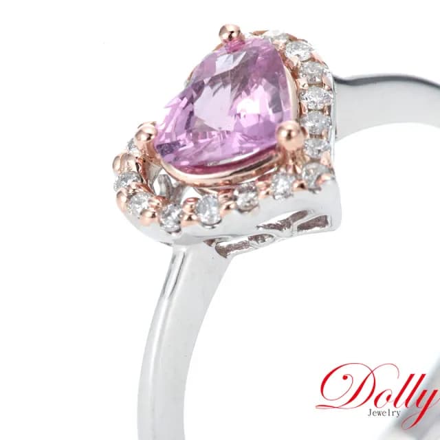 【DOLLY】18K金 無燒斯里蘭卡艷彩紫粉色藍寶石鑽石戒指(現貨 母親節 情人節 交換禮物首選)