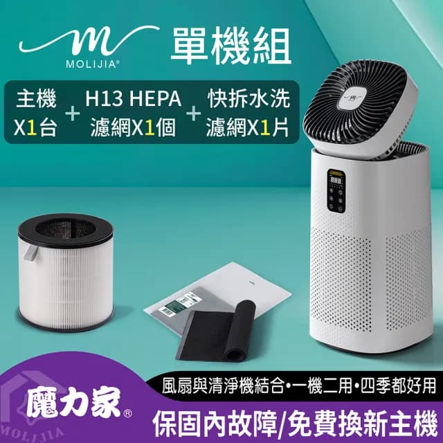 【MOLIJIA 魔力家】單機組-M196 智動UV抗菌抗敏風扇循環空氣清淨機(BY010096)