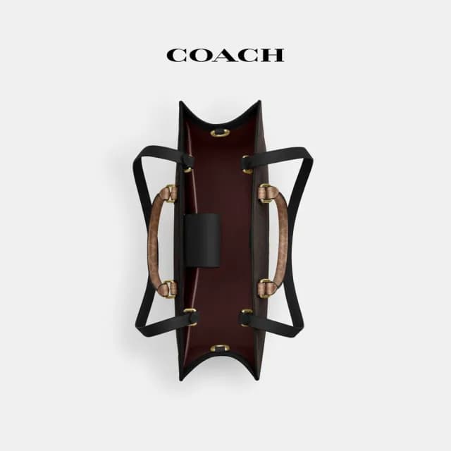 【COACH】蔻馳官方直營 MAGGIE撞色經典Logo托特手袋-IM/胡桃木色/棕黃色(CY677)