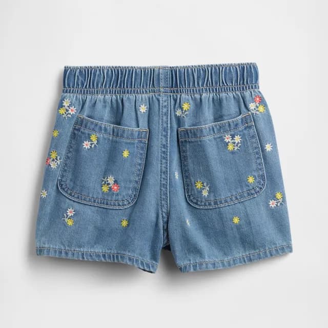 【GAP】女幼童裝 刺繡鬆緊短褲-中度水洗(769136)