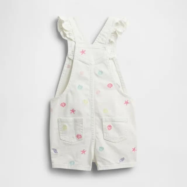 【GAP】女幼童裝 刺繡牛仔吊帶短褲-白色(768989)