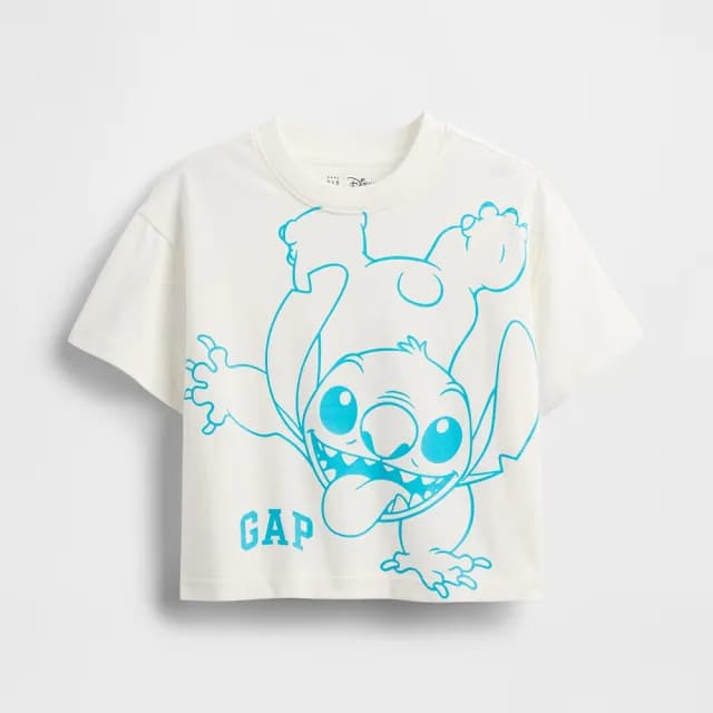 【GAP】男幼童裝 Gap x Disney迪士尼聯名 Logo純棉史迪奇印花圓領短袖T恤-白色(779237)