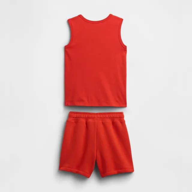 【GAP】男幼童裝 Gap x Disney迪士尼聯名 Logo印花圓領無袖短褲家居套裝-紅色(769393)