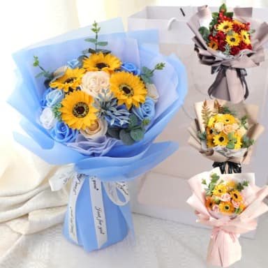 【大花束】向日葵玫瑰香皂花 玫瑰花束 向日葵 太陽花(情人節 生日禮物 送女孩 畢業花束 交換禮物 教師節)