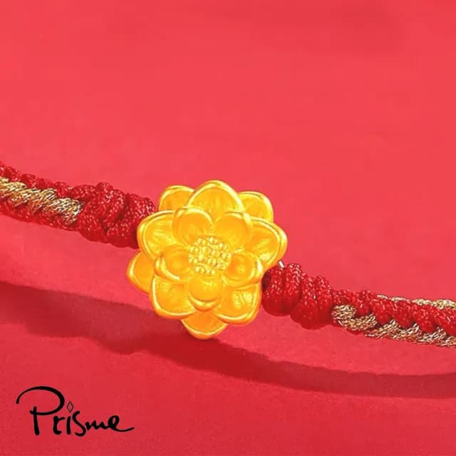 【Prisme】黃金手鍊 蓮花 紅編織手鍊(金重：約0.08錢±0.03)