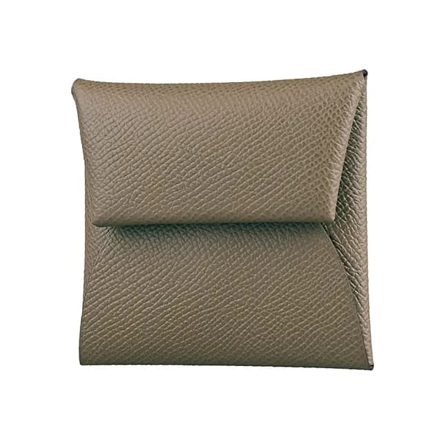 【Hermes 愛馬仕】HERMES Bastia系列方型釦式零錢包(大象灰)