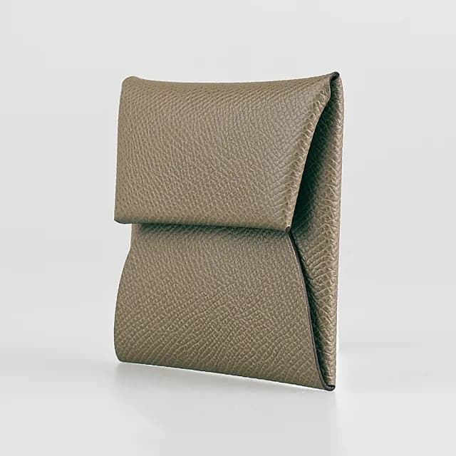 【Hermes 愛馬仕】HERMES Bastia系列方型釦式零錢包(大象灰)
