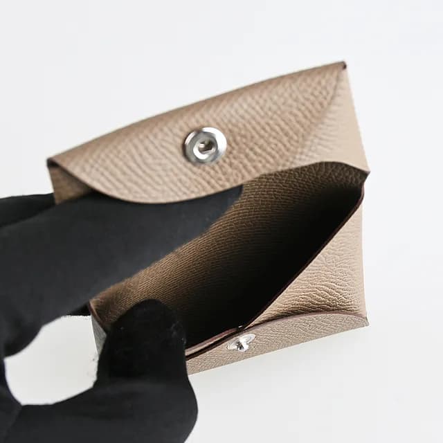【Hermes 愛馬仕】HERMES Bastia系列方型釦式零錢包(大象灰)