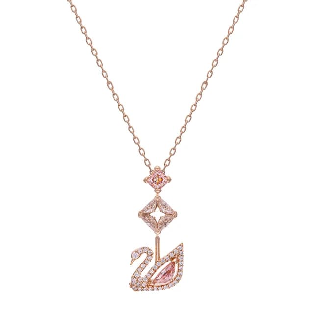 【SWAROVSKI 施華洛世奇】粉色 DAZZLING SWAN 項鍊(限 量 促 銷)