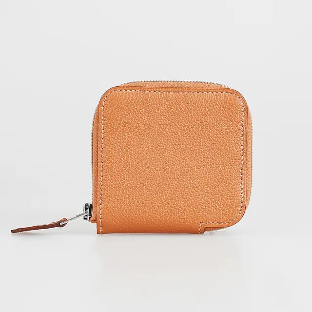 【Hermes 愛馬仕】HERMES SILK IN小牛皮零錢包(焦糖棕)
