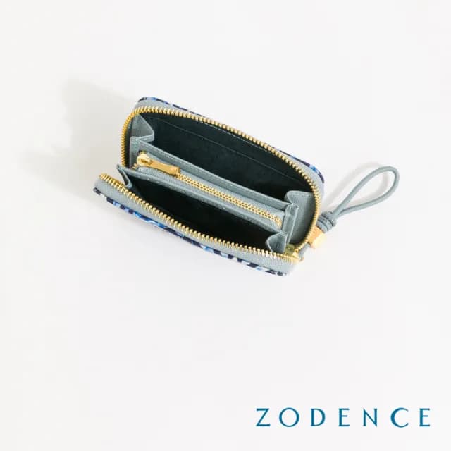 【ZODENCE 佐登司】LISBON進口真皮葡式花磚卡片零錢包(藍/真皮/2025新款上市/)