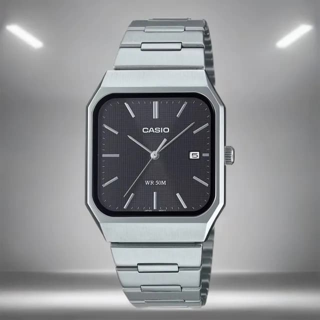【CASIO 卡西歐】方形日期指針手錶 不鏽鋼帶 考試錶 學生錶 畢業禮物 送禮(MTP-B185D-1AV)