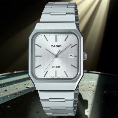 【CASIO 卡西歐】方形日期指針手錶 不鏽鋼帶 考試錶 學生錶 畢業禮物 送禮(MTP-B185D-7AV)
