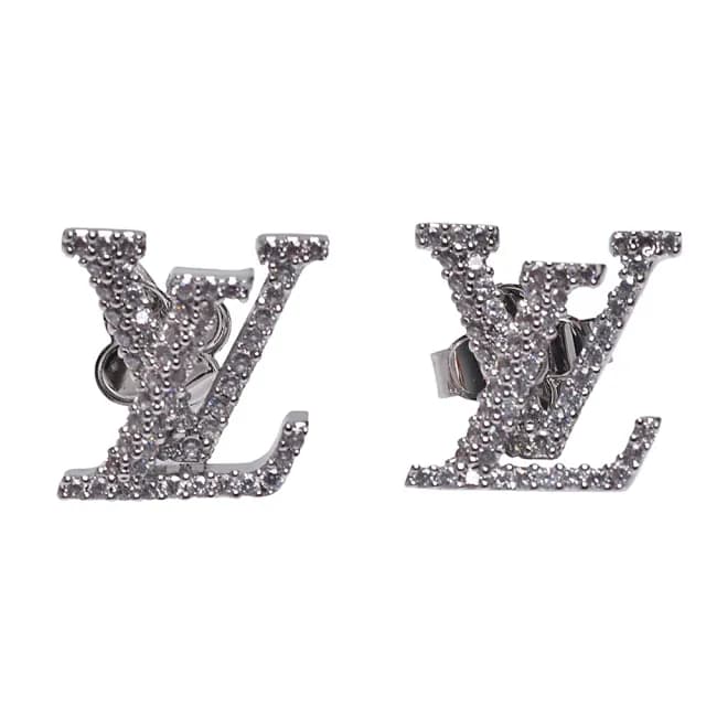 【Louis Vuitton 路易威登】M00608 經典ICONIC系列萊恩石鑲飾LV造型穿式耳環