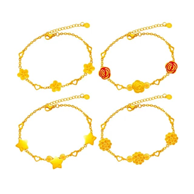 【A+】6選1 9999純黃金墜設計款黃金手鍊 浪漫三生-0.15錢±3厘