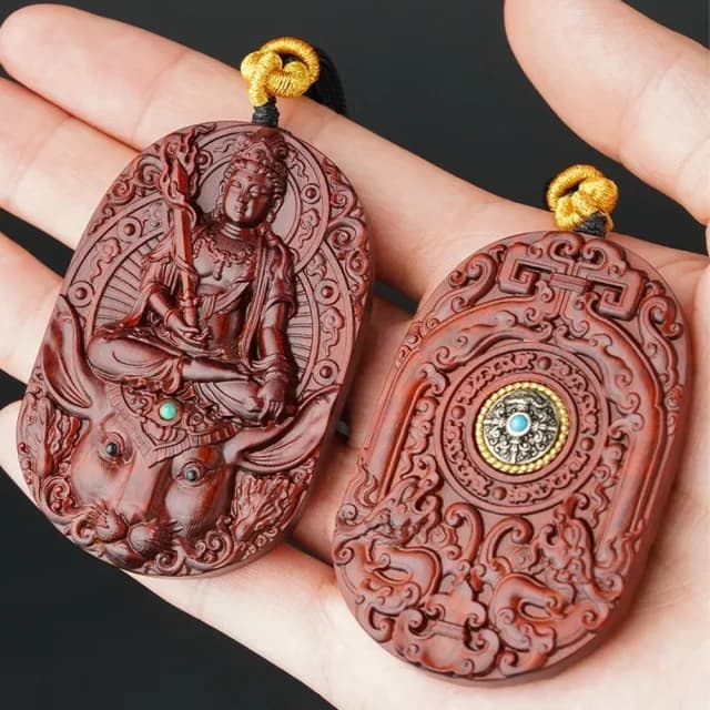 【KT DADA】十二生肖 天然紫檀 掛墜 保平安 招財納福 木雕 不動明王 文殊菩薩 佛牌項鍊 項鍊 紫檀木