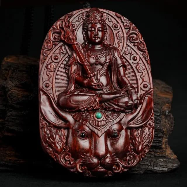 【KT DADA】十二生肖 天然紫檀 掛墜 保平安 招財納福 木雕 不動明王 文殊菩薩 佛牌項鍊 項鍊 紫檀木