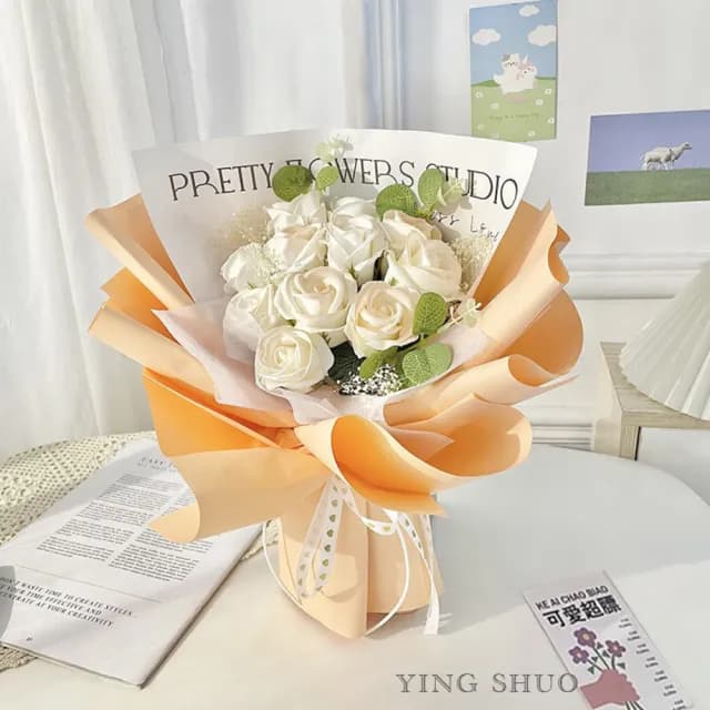 【YING SHUO】韓式不凋花漸層玫瑰香皂花束(情人節禮物 告白 求婚 紀念日 畢業 教師節 儀式感必備)