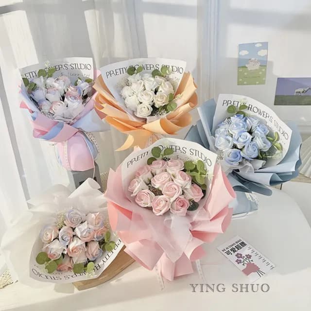 【YING SHUO】韓式不凋花漸層玫瑰香皂花束(情人節禮物 告白 求婚 紀念日 畢業 教師節 儀式感必備)