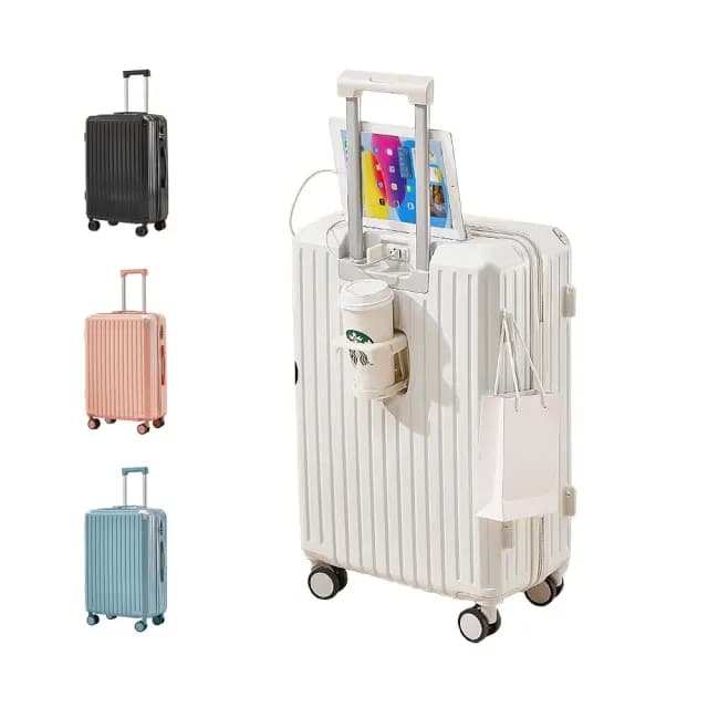 【FJ】26吋 PC多功能行李箱(USB充電/杯架/安全密碼鎖-K26-PC@)