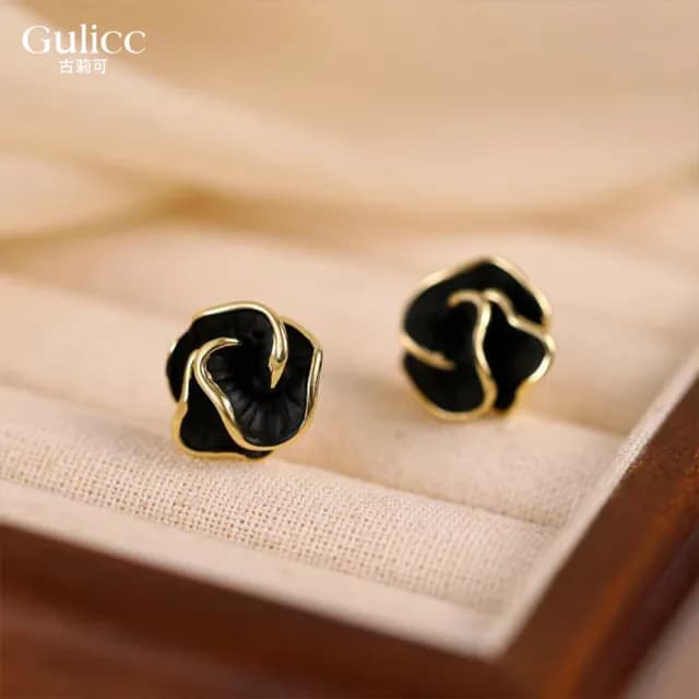 【Golicc】高級感金邊立體花耳環(七夕 情人節 生日 飾品 耳釘 耳飾 耳墜 禮物)