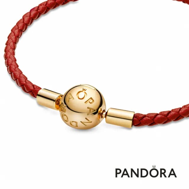 【Pandora官方直營】Moments紅色皮革手鏈