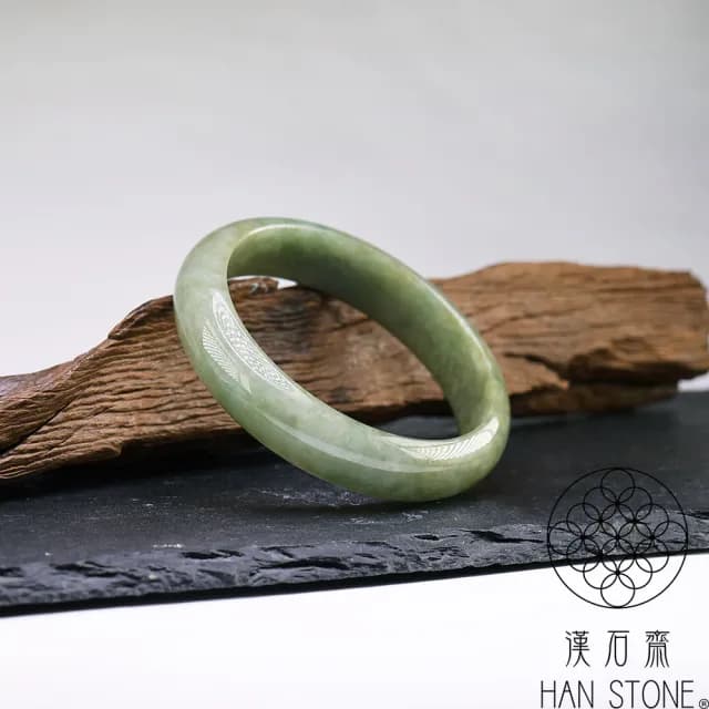 【漢石齋】情人節禮物 天然翡翠A貨 手鐲玉鐲 飄花種(手圍17.8/版寬13.7mm)