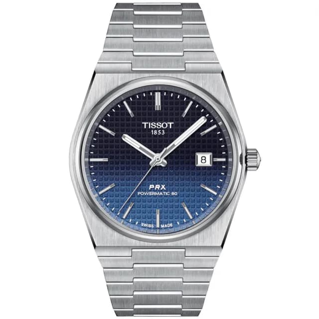 【TISSOT 天梭】PRX系列 1970年代復刻 漸層黑 機械腕錶 七夕 情人節 禮物 送禮 推薦(T1374071105101)