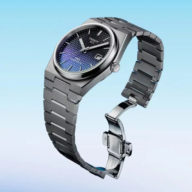 【TISSOT 天梭】PRX系列 1970年代復刻 漸層黑 機械腕錶 七夕 情人節 禮物 送禮 推薦(T1374071105101)