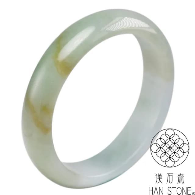 【漢石齋】情人節禮物 天然翡翠A貨 手鐲玉鐲 飄花種帶黃翡(手圍18.2/版寬14.4mm)