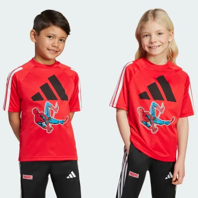 【adidas 愛迪達】短袖上衣 童裝 男女童 蜘蛛人 漫威 亞規 LK MRVL SM T 紅 JM0832