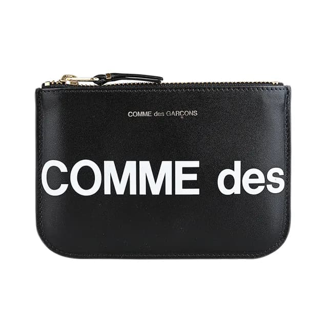 【Comme Des Garcons CDG】情人節禮物 COMME DES GARCONS川久保玲 經典燙字LOGO英文印花牛皮拉鍊零錢包(黑)