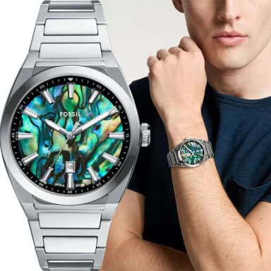 【FOSSIL】Everett 深海蔚藍珍珠貝紳士手錶 男錶 禮物 送禮 推薦(FS6114)