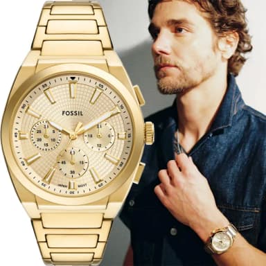 【FOSSIL】Everett 時尚三眼計時手錶-金/44mm 男錶 禮物 送禮 推薦(FS6119)