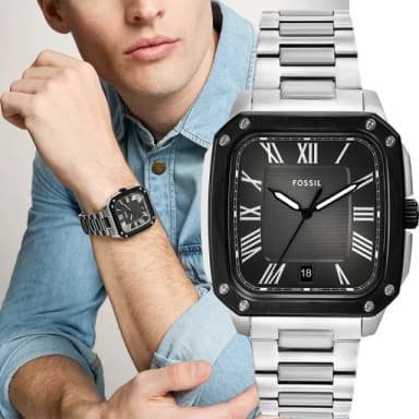 【FOSSIL】Crosby 工業風羅馬方形手錶-槍灰x銀/42mm 男錶 禮物 送禮 推薦(FS6122)