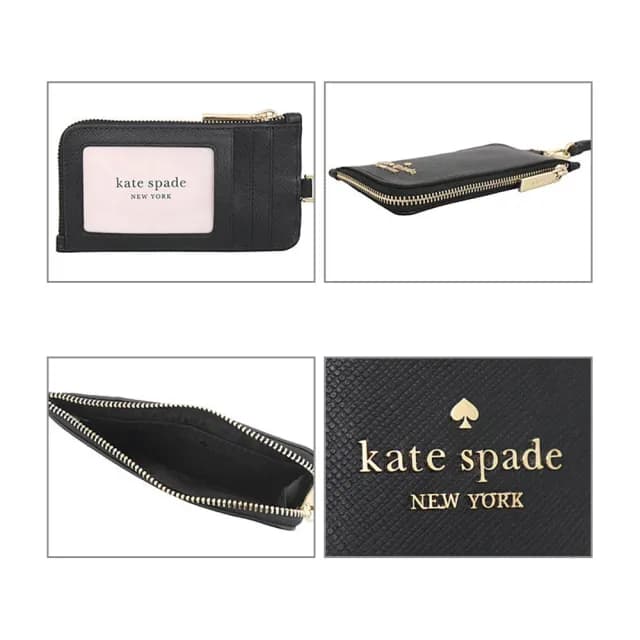 【KATE SPADE】Madison系列簡約黑防刮皮革掛脖證件夾兩用零錢包(KC573 BLK)