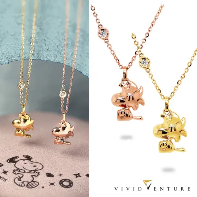 【Vividventure 亞帝芬奇】史努比 14K 3分 天然鑽石 鑽石 項鍊 金色低語 任選款(SNOOPY聯名系列 NO.01)