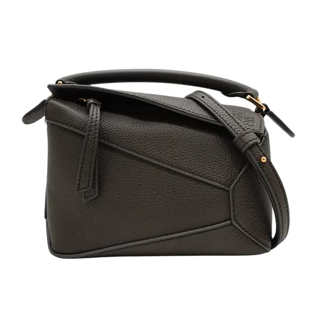 【LOEWE 羅威】Mini Puzzle Edge 牛皮金釦迷你斜背兩用包(深灰)