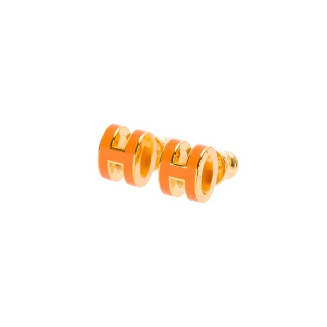 【Hermes 愛馬仕】經典POP H Mini立體簍空橢圓LOGO耳環(橘/金)