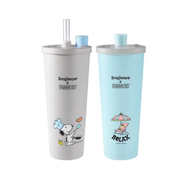【CorelleBrands 康寧餐具】Snoopy鋅light輕瓷保溫保冰跳跳吸管杯850ml(兩款任選-海灘假期/陽光早午餐)