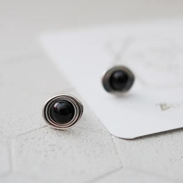 【BLUMA】黑瑪瑙耳環 男生耳環 宙斯之眼925純銀耳環(個性簡約 復古 情侶飾品 男生禮物 情人節)